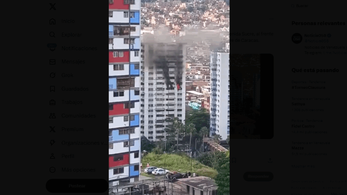Reportaron un incendio en un edificio de la avenida Sucre en Caracas